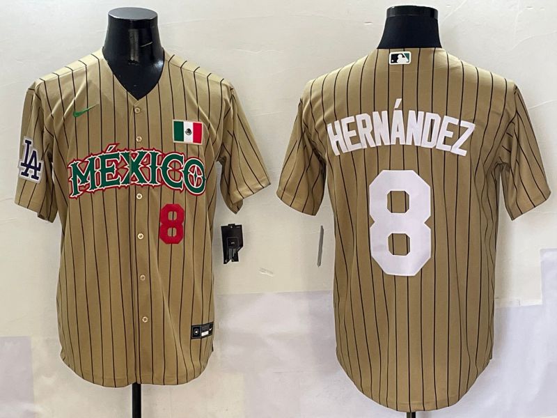Men Los Angeles Dodgers #8 Hernandez Brown Stripe Mexico Joint Name 2025 Nike MLB Jersey style 10->los angeles dodgers->MLB Jersey